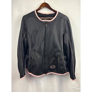 Women’s Harley Davidson Size 1 Black Biker Jacket with Pink Lining
